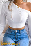 yipinpay Sweater Women One Shoulder Pullover Cut Out Long Sleeve Sweaters Fall Winter Clothes Jumper Female Streetwear Knitted Top