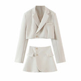 Yipinpay New Blogger Lapel Slimming Short Suit Jacket + High Waist Short Skirt Suit