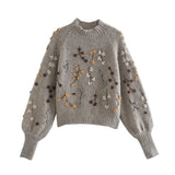 Yipinpay Autumn New Beaded Sweaters With Loose Semi-High Necks 01957101706