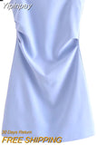 Yipinpay Blue Mini Dress Woman Off Shoulder Short Dresses For Women Pleated Strapless Sexy Corset Dress 2023 Evening Party Dresses