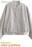 Yipinpay TRAF Fashion Bomber Jackets for Women 2023 Autumn Stand Collar Chic Coats Female Solid with Pocket Casual Jacket Outerwear