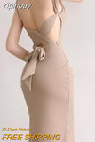 Yipinpay MO Elegant Bandage Backless Off-shoulder Maxi Dress for Women Fashion Spaghetti Strap Bodycon Outfit Party Club Vestido