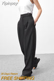 Yipinpay 18 Spring Summer Black Ladies Office Trousers Women High Waist Pants Pockets Female Pleated Wide Leg Pants Solid 2023