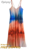 Yipinpay Tie Dye Slip Dress Woman Print Backless Long Dress Women Sleeveless Midi Summer Dresses Woman 2023 Beach Casual Dresses