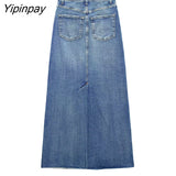 Yipinpay Summer Women's Mid-Calf Denim Skirt 2023 New Vintage High Wasit Zipper Jeans Skirt Female Straight A-line Pencil Skirts