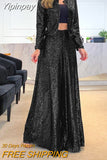 Yipinpay Waist Sequin Flared Wide leg Pants All-Match new fashion yk2 Women's Clothing