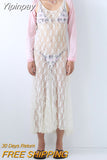 Yipinpay Fashion Women Sleeveless Tank Dress Summer Casual Backless Sheer Lace Party Dress For Club Streetwear Hot Sale S-XL
