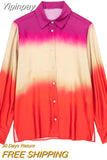 Yipinpay Tie Dye Women Shirts And Blouses Satin Long Sleeve Top Women Loose Summer Blouses Woman 2023 Streetwear Button Up Shirt