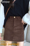 Yipinpay Korean Fashion Brown Mini Skirts Women Vintage Casual Cute High Waist Slim A-line Corduroy Short Skirt for Girls Preppy