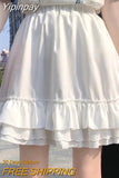 Yipinpay Mall Goth Gothic Lace Ruffle Mini Skirts Womens Harajuku Fairy Grunge Black Pleated Skirt Japanese Lolita Streetwear