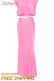 Yipinpay Elegant Summer Skirts Suit With Women Tank Top And Long Skirts 2 Piece Outifts Pleated Skirt Two Piece Vacation Sets