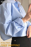Yipinpay Split Loose Lapel Short Long Sleeved Blouse Blusas Mujer Casual White Shirt Women Roupas Femininas Wild Tops OL Shirts