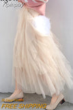 Yipinpay Women Tutu Mesh Maxi Skirt Long Tulle Solid Irregular Casual Korean Skirts Lining High Waist Kawaii Bridesmaid Faldas