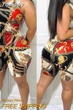 Yipinpay New Summer Women's Shorts Jumpsuit Scarf Chain Print Cutout Sleeveless Skinny Romper Female Fashion Clothing