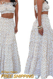 Yipinpay Boho Floral Print Two-Piece Suits Sling Bandeau Crop Tube Tops+High Waist Beach Long Skirts Women Holiday Beach Outfit