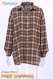 Yipinpay Vintage Plaid Shirts Women Loose Gingham Female Blouse Autumn 2023 Button Top Shacket Oversized Long Shirts Ladies