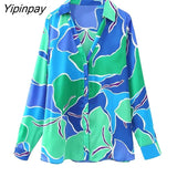 Yipinpay Summer Women Fashion Print Blouses Shirt 2023 New Causal Turn-Down Collar Tops Vintage Single Breasted Loose T-Shirts