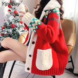Yipinpay and Winter New Christmas Lamb Knitted Jacket Women 2023 New Korean Loose Lazy Jacket Female