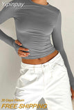 Yipinpay Women's Vintage Y2K Retro Slim Fit Crop Tops Long Sleeve Crew Neck Solid Color Basic Casual T-Shirts with Thumb Holes