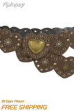 Yipinpay Women Y2K Retro Belt Vintage PU Leather Heart Sun Wide Cinch Belt Wide Belt for Dress Pants
