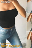 Yipinpay Women Crop Top Tube Top 2023 Summer Fashion Strapless Women T Shirt Slim Wasit Skinny Summer Top Pure Color Ruffles Camis