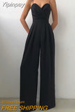 Yipinpay Chiffon Sexy Joker Solid Elegant Spaghetti Strap European and American Women's High Waist Wide Leg Jumpsuits
