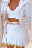 Yipinpay women's two piece set Buttoned Long Sleeve Blazer Coat Chain Decor Pleated Skirt Set short skirt suit female 2023 new
