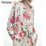 Yipinpay 2023 Women Floral Printed Thin Blouses Shirt Fashion Causal Loose Long Sleeved Tops Vintage Single Breasted T-Shirts