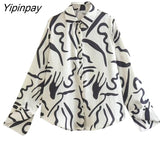Yipinpay New Summer Elegant 2 Piece Printed Skirt Set Vintage Soft Turn Down Collar Long Sleeve Female Casual Skirt Lady Suit