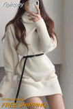 Yipinpay Oversized Sweater Dress Female Full Sleeve Casual Pullover Turtleneck Pullover Knitted Mini Dress Women Autumn Winter