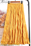yipinpay High Waist Women's Skirt Solid Color Streetwear Leisure Simple Harajuku Pleated Midi Skirts White Faldas Mujer Saias