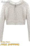 Yipinpay Mohair Zipper Sweater Sueter White Fur Cropped Cardigan Knitted Jacket Korean Fashion Clothes Pink Cardigan Tops Women