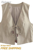 Yipinpay TRAF 2023 Women's Vest Linen Vests Woman Chic V-Neck Lace Up Summer Sleeveless Vests for Women Ladies Waistcoat Tops