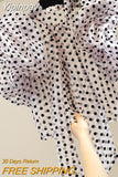 Yipinpay Sleeve Crop Tops Blusas Mujer Pleated Ruffle Ribbon Bow Organza Perspective Short Polka Dot Shirt Women Blouse Shirts