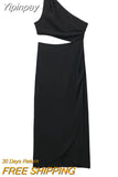 Yipinpay Asymmetric Long Dress Women Summer Cut Out Elegant Party Dresses For Women 2023 Ruched Off Shoulder Sleeveless Midi Dress