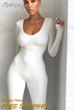 Yipinpay Fall Winter Long Sleeve Jumpsuit Women V Neck Bodycon Rompers Womens Jumpsuit Black Casual Fitness Streetwear Overalls