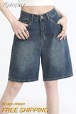 Yipinpay Waisted Denim Shorts Women Summer Korean Fashion Y2k Bottoms White Retro Blue Black Jeans Knee Length Female Jean Short