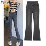 Yipinpay High Waist Stretch Flare Jeans Woman Casual Korean Bell Bottom Denim Pants Jeans Pantalones Vaqueros