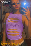 yipinpay Top Cut Out Tank Top Solid Slim Crop Top Women Basic Corset 90s Tops Sleeveless Baby Tee Summer Streetwear Y2K Clothes