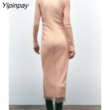 Yipinpay Elegant Women Solid Tulle Dresses Vintage Party Sheath Mid-Calf Dress Long Sleeve Vestidos 2023 Spring Autumn
