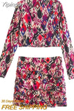 Yipinpay Printed Mini Skirt Women High Waist Vintage Skirt Sets Ruched Short Skirts Woman Fashion 2023 Streetwear Y2k Pleated Skirts