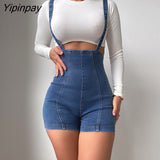 Yipinpay Women Fashion Casual Solid Bright Line Decoration Denim Bodycon Rompers 0407