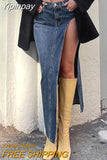 Yipinpay Waist Sexy High Split Denim Skirts Women Midi Slim Micro Long Skirt y2k Retro Blue 2023 Summer Presale Streetwear