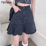 Yipinpay Design Fishtail Denim Skirt Women 2023 New Summer High Waist Thin Hot Girl Plus Size A-line Mini Skirt Female