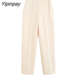 Yipinpay Newest Spring Autumn Women Vest Pant Sets 2023 Suit Office Outfits Pockets Jackets Wide Leg Trousers Basic Zipper Long Pant