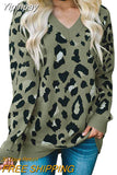 Yipinpay Autumn Winter New V-Neck Pullover Long Sleeve Top Crochet Knitting korean style Leopard Jacquard Women's Blouses Sweaters