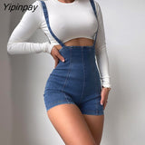 Yipinpay Women Fashion Casual Solid Bright Line Decoration Denim Bodycon Rompers 0407