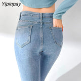 Yipinpay Thicken Velvet Warm Denim Flare Pants Stretch High Waist Casual Winter Plush Bell Bottom Jeans Woman