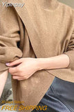 Yipinpay Mujer Half High Collar Cross Irregular Loose Long Sleeve Knitted Thickened Sweater Y2k Top Grey Grunge Sweaters Jumper