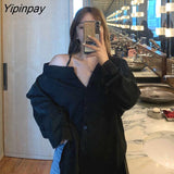 Yipinpay Oversize One Shouler Black Shirt Women Casual Long Sleeve Button Ladies Blouse 2023 Summer Daily Female Tops Tunic